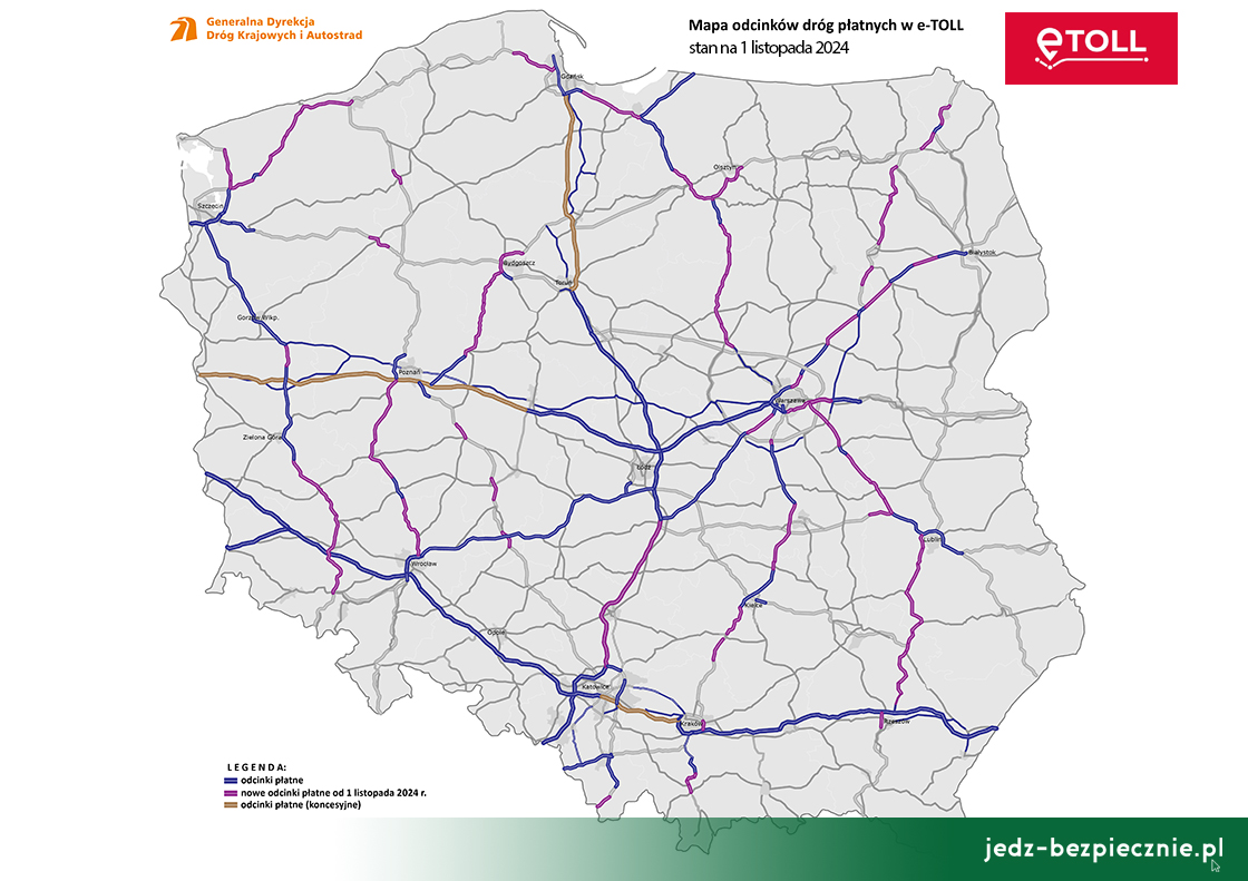 Polskie drogi - Pełna lista płatnych odcinków autostrad i ekspresówek w systemie e-TOLL, 2024